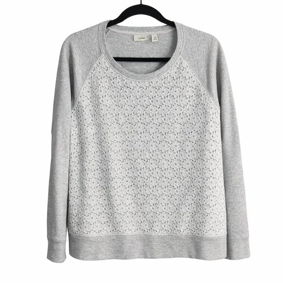L.L. Bean Tops - L.L.Bean Lace Panel Sweatshirt Heather Gray Raglan Pullover Women's Size Medium